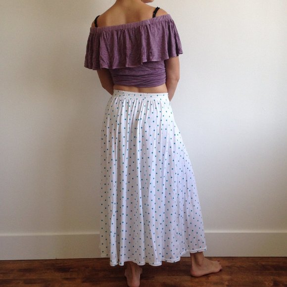 VINTAGE Mr. K - White Skirt With Blue Polka Dots - Picture 6 of 10